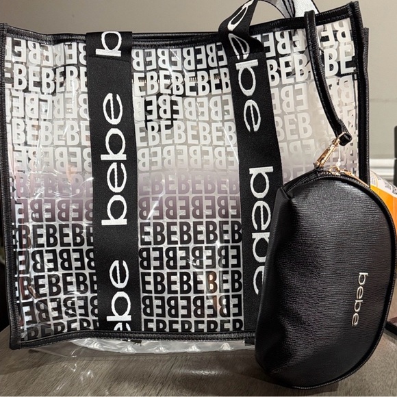 bebe Handbags - Bebe Transparent Tote with Black and White Details